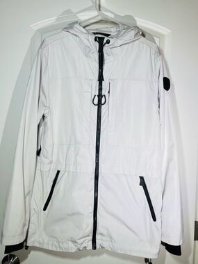 Pajar White Hooded Raincoat with Black Trim Accents